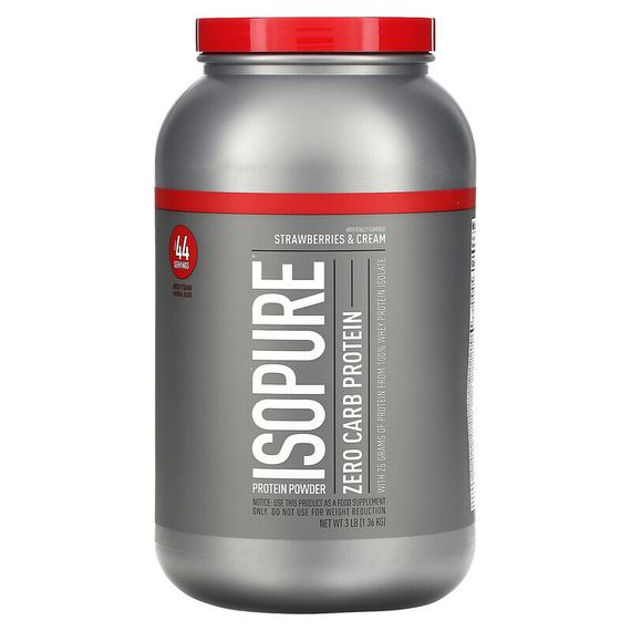 Isopure, Zero Carb, протеиновый порошок, клубника и сливки, 1,36 кг (3 фунта)