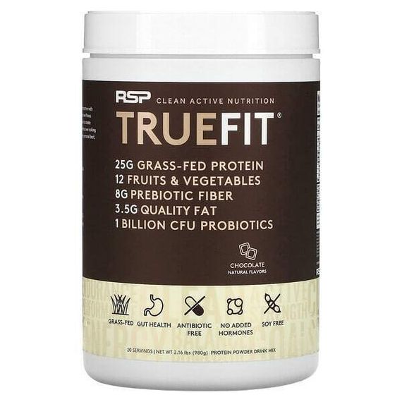 RSP Nutrition, TrueFit, Grass-Fed Protein Shake with Fruits &amp; Vegetbles, Chocolate, 2.16 lbs (980 g)