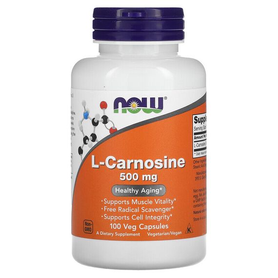 NOW Foods, L-карнозин, 500 мг, 100 растительных капсул