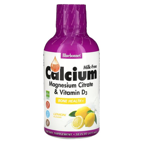 Bluebonnet Nutrition, Liquid Calcium, цитрат магния и витамин D3, натуральный лимон, 472 мл (16 жидк. Унций)