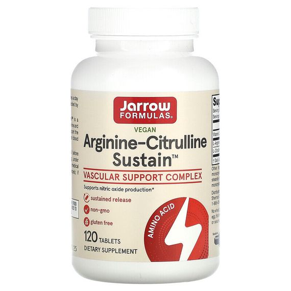 Jarrow Formulas, Arginine-Citrulline Sustain, аргинин и цитруллин, 120 таблеток