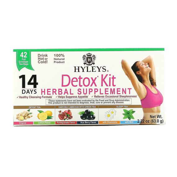 Hyleys Tea, Detox Kit, 14-дневное очищение, разные вкусы, 42 чайных пакетика в фольгированной упаковке, 63,0 г (2,22 унции)