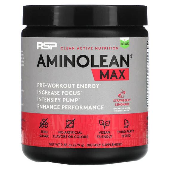 RSP Nutrition, AminoLean Max, добавка для повышения уровня энергии перед тренировкой, клубничный лимонад, 279 г (9,85 унции)