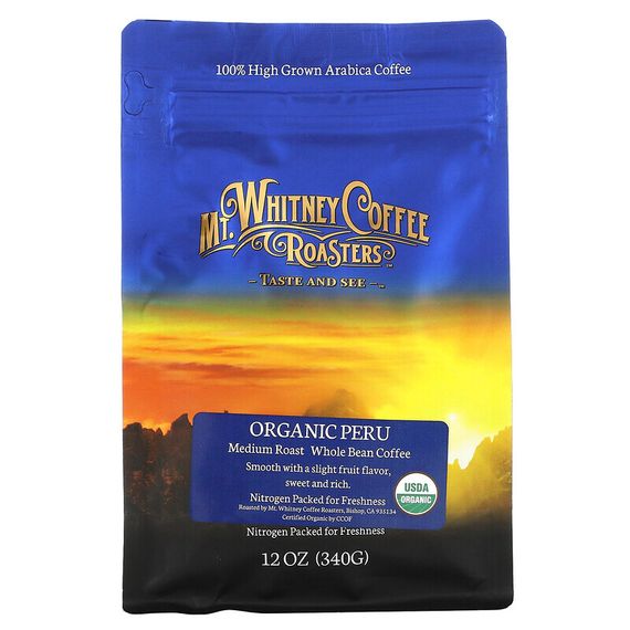 Mt. Whitney Coffee Roasters, органический кофе из Перу, зерновой, средней обжарки, 340 г (12 унций)