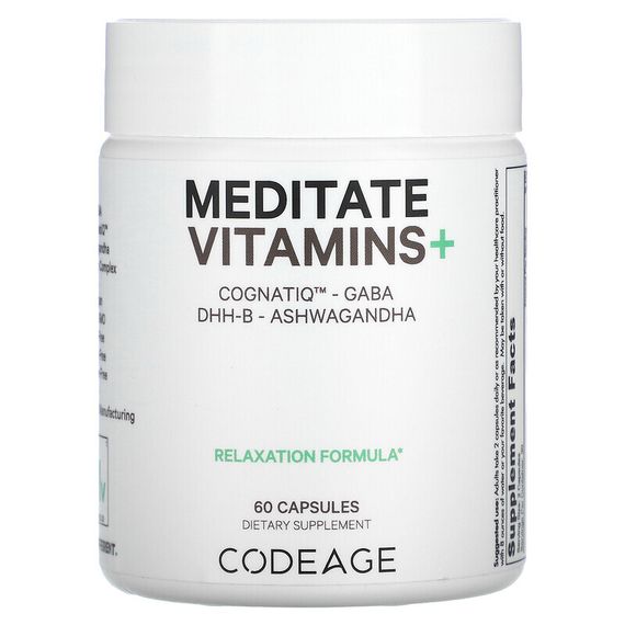 Codeage, Meditate Vitamins+, CognatiQ, витамины с ГАМК, DHH-B и ашвагандой, 60 капсул