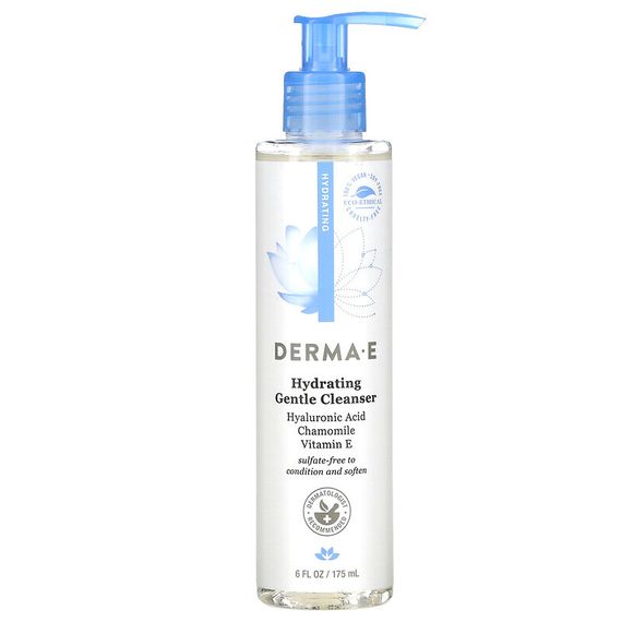 DERMA E, Мягкое увлажняющее средство для очищения кожи с гиалуроновой кислотой, 175 мл (6 жидк. унций)