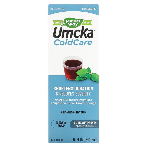 Nature&#39;s Way, Umcka, ColdCare, успокаивающий сироп, со вкусом мяты и ментола, 240 мл (8 унций)