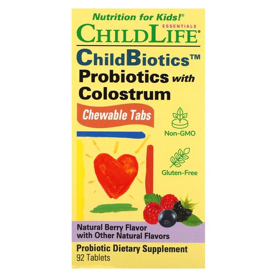 ChildLife Essentials, Пробиотик с молозивом, смесь ягод, 90 жевательных таблеток