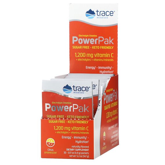 Trace Minerals ®, Electrolyte Stamina PowerPak, без сахара, цитрусовые, 30 пакетиков по 4,9 г (0,17 унции)