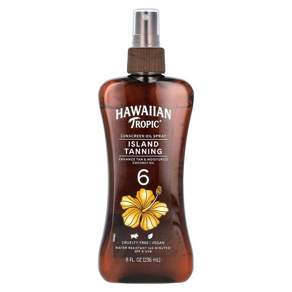 Hawaiian Tropic, Island Tanning, сухое масло-спрей для загара с кокосовым маслом, SPF 6, 236 мл (8 жидк. унций)