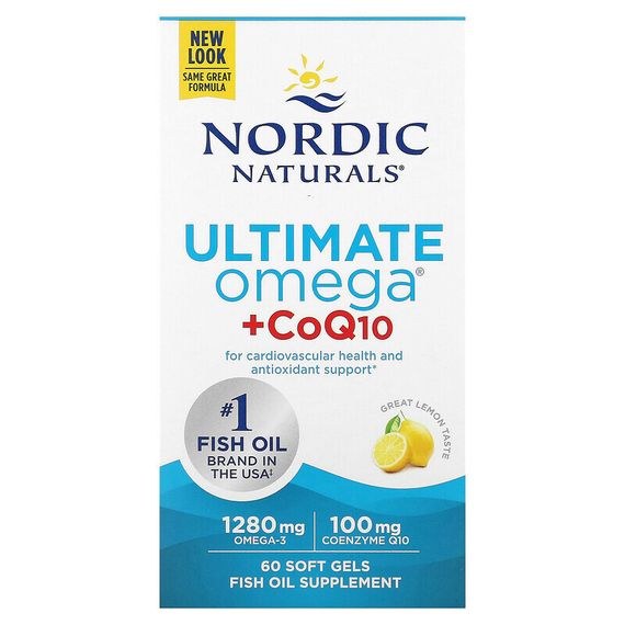 Nordic Naturals, Ultimate Omega, с коэнзимом Q10, лимон, 640 мг, 60 капсул