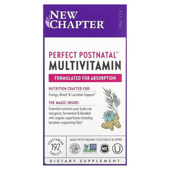 New Chapter, Perfect Postnatal, мультивитаминный комплекс, 192 вегетарианских таблеток
