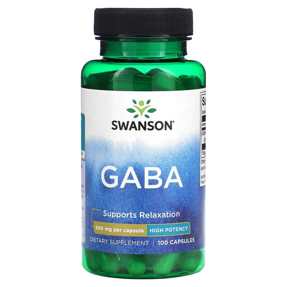 Swanson, Габа, высокая эффективность, 500 мг, 100 капсул