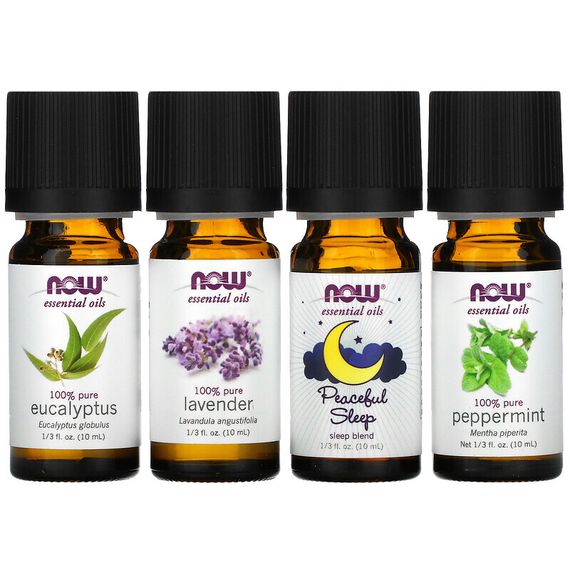 NOW Foods, Let There Be Peace &amp; Quiet, Relaxing Essential Oils Kit, 4 Bottles, 1/3 fl oz (10 ml) Each