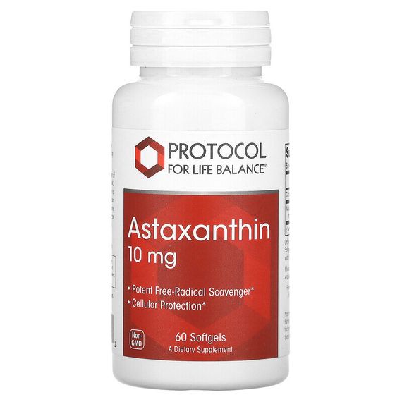 Protocol for Life Balance, Астаксантин, 10 мг, 60 мягких таблеток