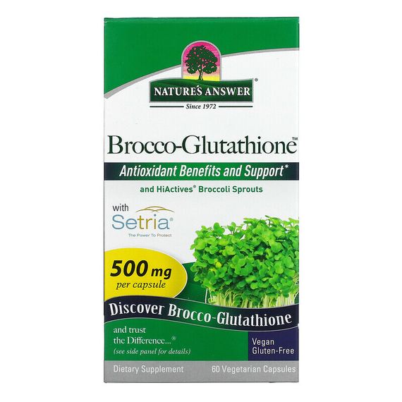 Nature&#39;s Answer, Brocco-Glutathione, средство с брокколи и глутатионом, 500 мг, 60 растительных капсул