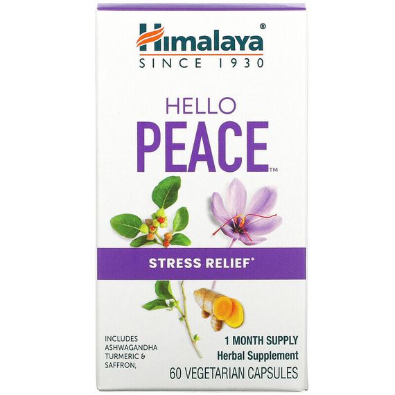 Himalaya, Hello Peace, средство для снятия стресса, 60 вегетарианских капсул