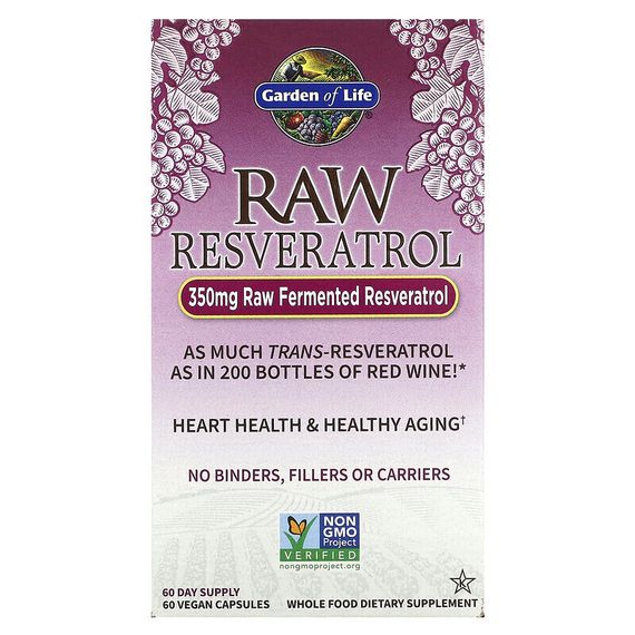 Garden of Life, RAW Resveratrol, 350 мг, 60 веганских капсул