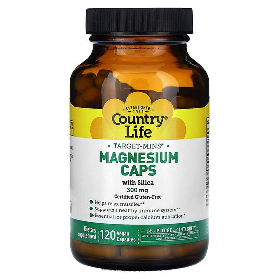 Country Life, Target-Mins Magnesium Caps with Silica, 300 mg, 120 Vegan Capsules
