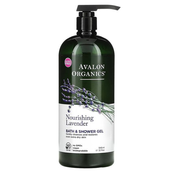 Avalon Organics, Bath &amp; Shower Gel, Nourishing Lavender, 32 fl oz (946 ml)