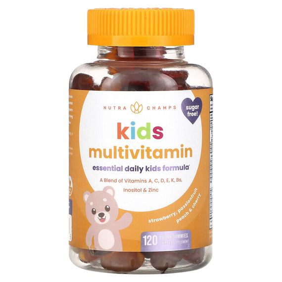 NutraChamps, Мультивитамины для детей, клубника, маракуйя, персик и вишня, 120 веганских жевательных таблеток