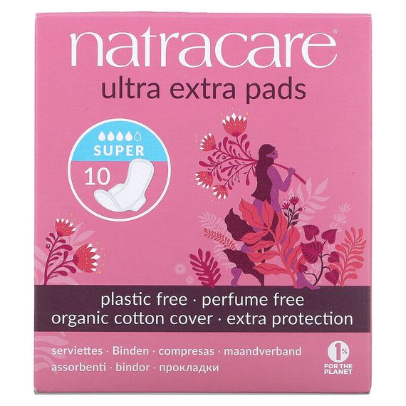 Natracare, Ultra Extra Pads, Organic Cotton Cover, Super, 10 Pads