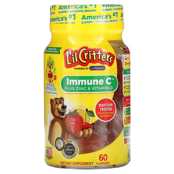 L&#39;il Critters, Immune C, витамин С с цинком и витамином D, 60 жевательных таблеток