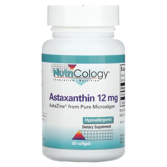 Nutricology, астаксантин, 12 мг, 60 мягких таблеток