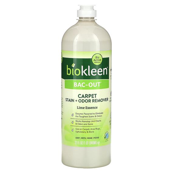 Biokleen, Bac Out, средство для удаления пятен и запахов, эссенция лайма, 946 мл (32 жидк. унции)