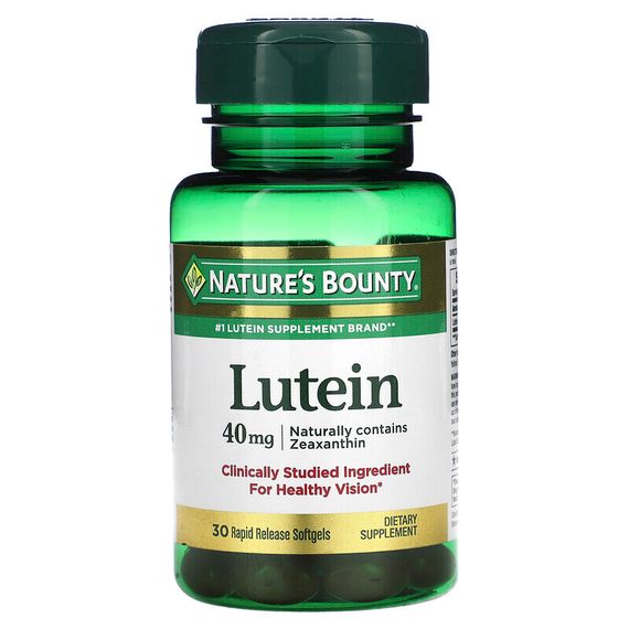 Nature&#39;s Bounty, Лютеин, 40 мг, 30 мягких желатиновых капсул с быстрым высвобождением
