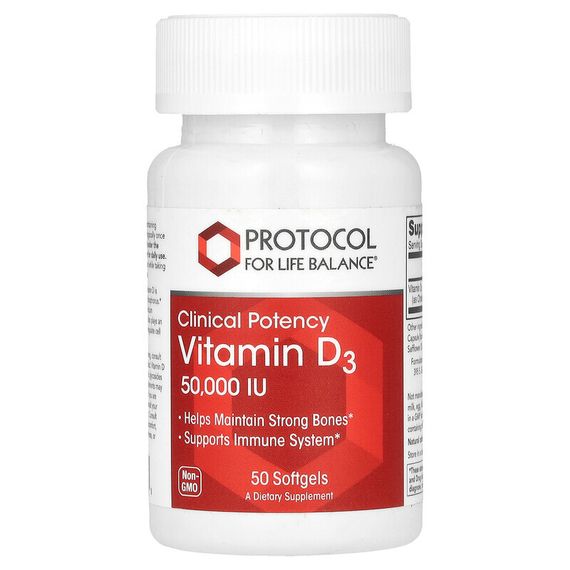 Protocol for Life Balance, Витамин D3, клиническая эффективность, 50 000 МЕ, 50 мягких таблеток