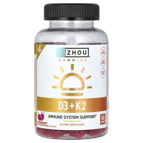 Zhou Nutrition, K2 + D3, клубника, 60 жевательных таблеток