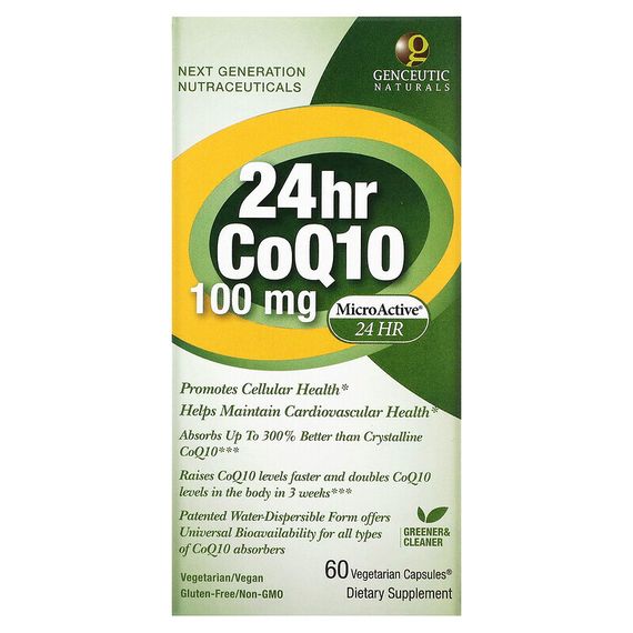 Genceutic Naturals, Коэнзим Q10 24 Часа, 100 мг, 60 вегетарианских капсул