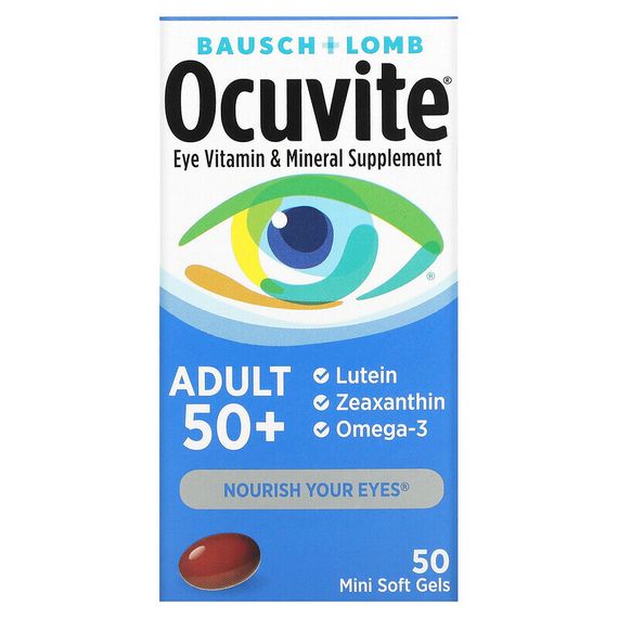 Ocuvite, для людей старше 50 лет, добавка для зрения с витаминами и микроэлементами, 50 мягких таблеток