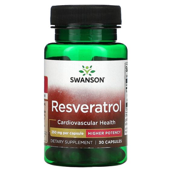 Swanson, Ресвератрол, высокая эффективность, 250 мг, 30 капсул
