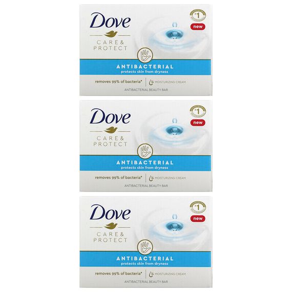 Dove, Care &amp; Protect, антибактериальное косметическое мыло, 3 шт. по 90 г (3,17 унции)