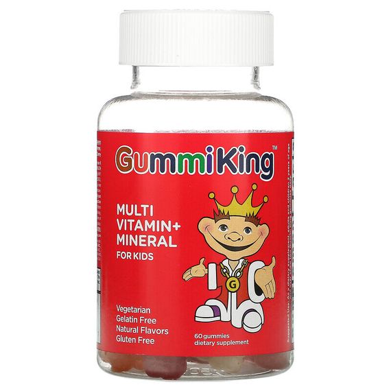 GummiKing, Мультивитамины и минералы для детей, виноград, лимон, апельсин, клубника и вишня, 60 жевательных таблеток