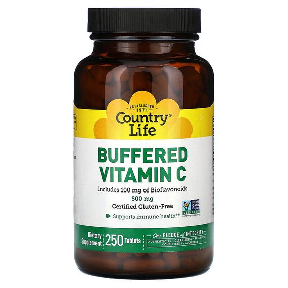 Country Life, буферизованный витамин C, 500 мг, 250 таблеток