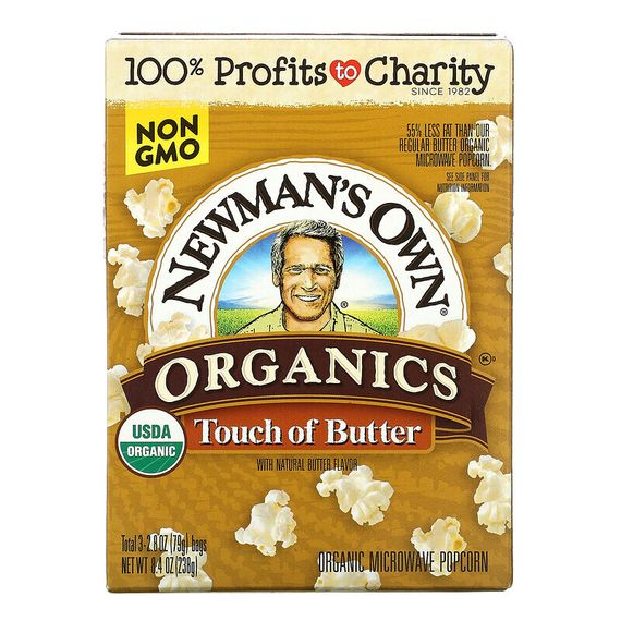 Newman&#39;s Own Organics, Органический попкорн в микроволновой печи, светлое масло, 3 пакетика по 79 г (2,8 унции)