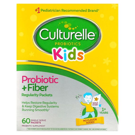Culturelle, пробиотики с клетчаткой для нормальной работы кишечника, для детей от 1 года, без ароматизаторов, 60 порционных пакетов