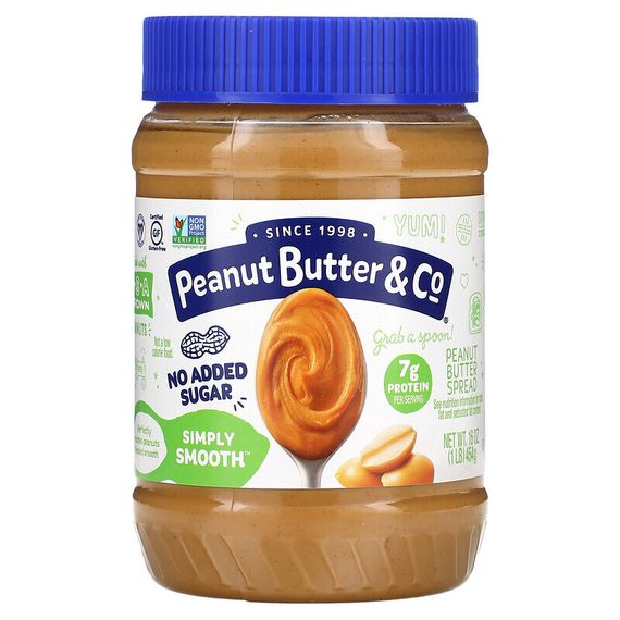 Peanut Butter &amp; Co., Simply Smooth, арахисовая паста, без добавления сахара, 454 г (16 унций)