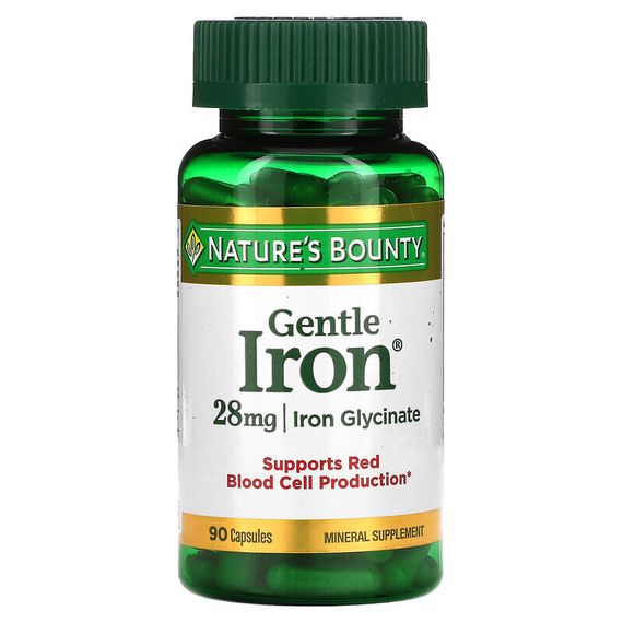 Nature&#39;s Bounty, Gentle Iron, железо, 28 мг, 90 капсул