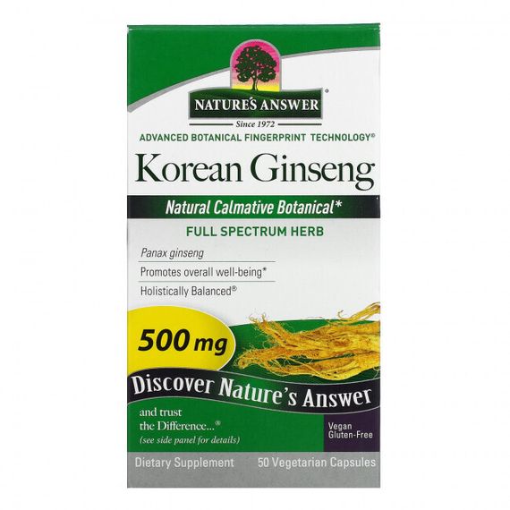 Nature&#39;s Answer, Корейский женьшень, 500 мг, 50 вегетарианских капсул