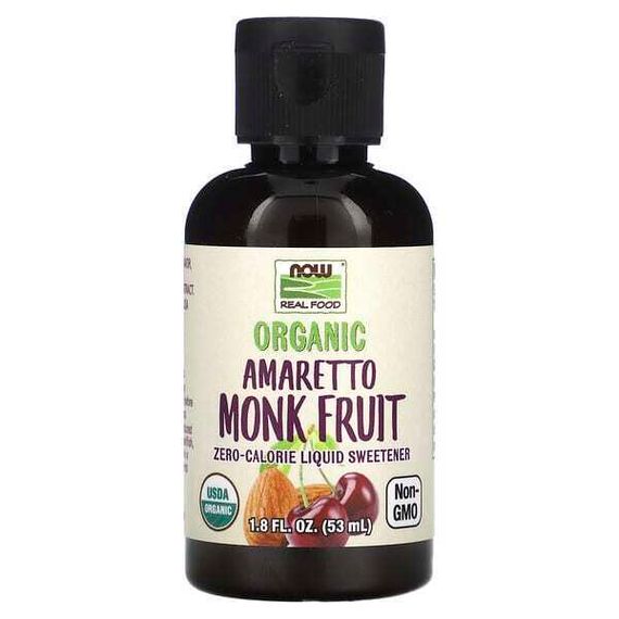 NOW Foods, Organic Amaretto Monk Fruit, низкокалорийный жидкий подсластитель, 53 мл (1,8 жидк. Унции)
