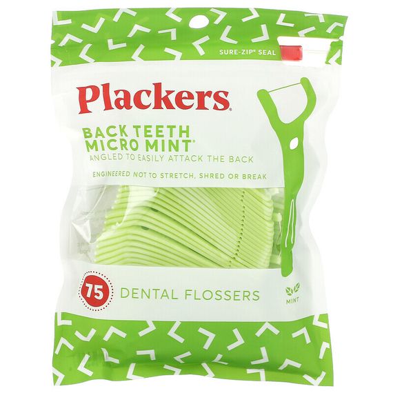 Plackers, Micro Mint, зубочистки с нитью для задних зубов, мята, 75 шт.