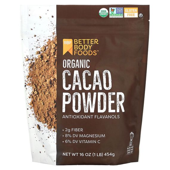 BetterBody Foods, Органический порошок какао, 454 г (1 фунт)
