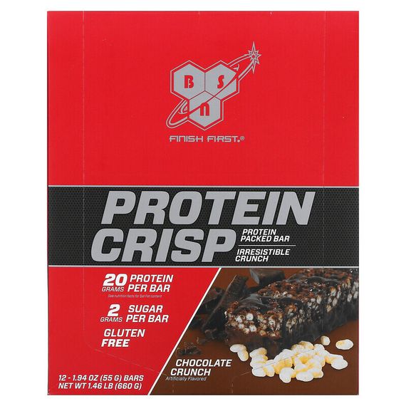 BSN, Protein Crisp, кранч с шоколадом, 12 батончиков, 57 г (2,01 унции) каждый