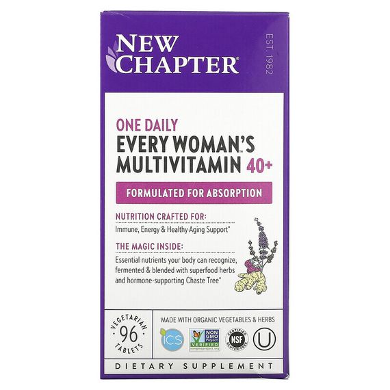 New Chapter, 40+ Every Woman&#39;s One Daily, витаминный комплекс на основе цельных продуктов для женщин старше 40 лет, 96 вегетарианских таблеток