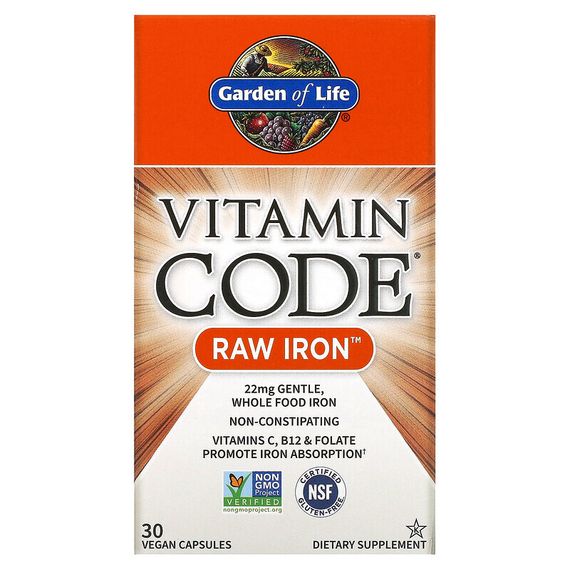 Garden of Life, Vitamin Code, RAW Iron, 30 веганских капсул