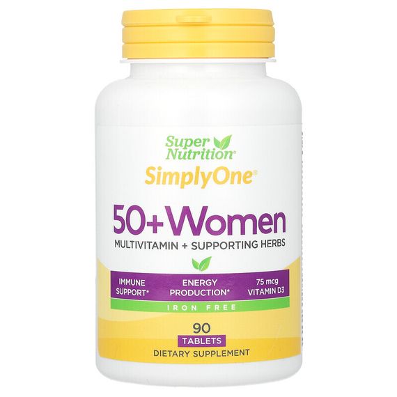 Super Nutrition, SimplyOne, мультивитаминная добавка тройного действия для женщин старше 50 лет, без железа, 90 таблеток